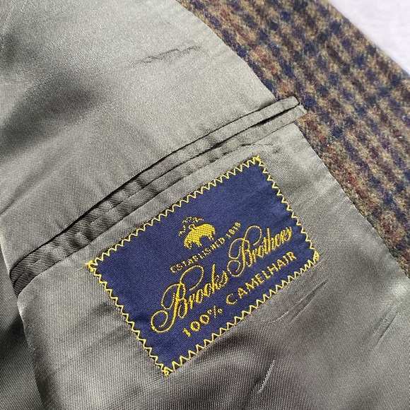 Brooks Brothers Vintage Camelhair Plaid Checkered Sport Coat/Blazer (Multicolor) - Picture 14 of 16